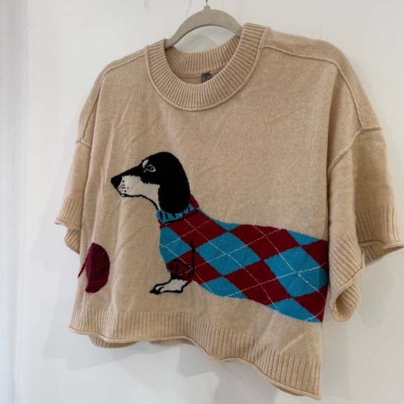 Anthropologie Goldie Crew Cashmere Sweater Dachshund - Picture 2 of 4